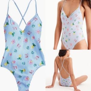 J. Crew Seersucker Embroidered Swimsuit